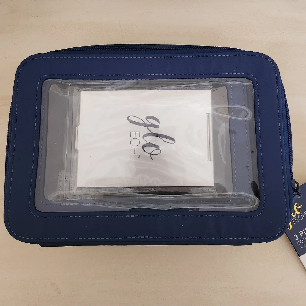 GloTech 3 PIECE COSMETIC BAG & MIRROR SET NWT